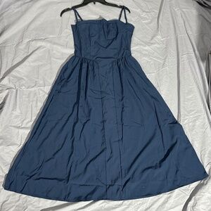 Navy Blue Corset Spaghetti Strap Midi Dress